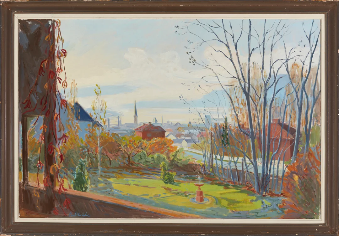 Mæhle, Ole — "Høsttåken letter over Lillehammer" 1957-58 — Kunst/Maleri — Blomqvist
