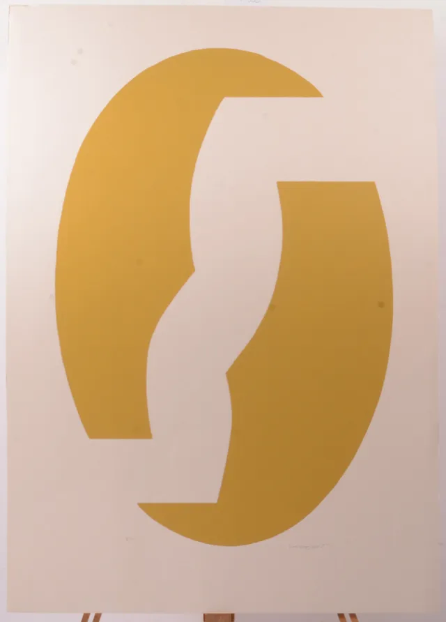 OLLE LANGERT. Beige Abstrakt. Litografi.