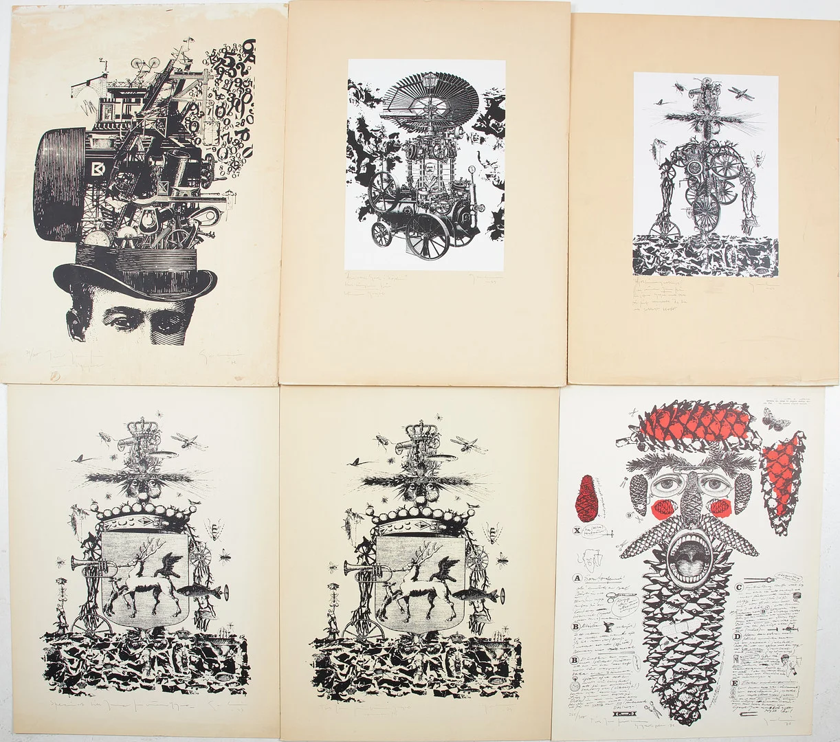 YNGVE GAMLIN. Litografiska blad, 6 st, delvis monterade, med dedikation samt signatur och datering i blyerts. — Engravings & Prints — Stockholms Auktionsverk Sickla