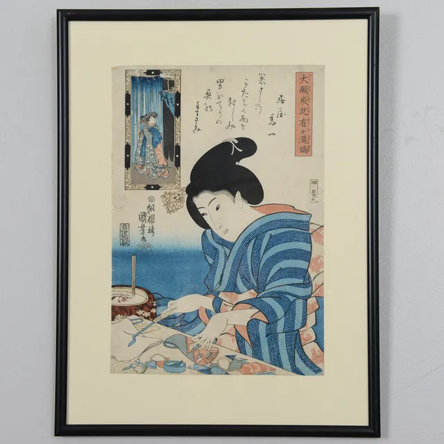 UTAGAWA KUNIYOSHI. Komposition av kvinna, träsnitt, Japan.