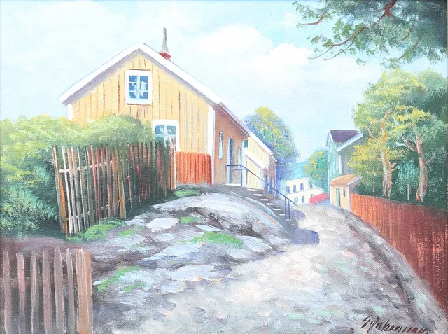 GUNNAR JOHANSSON. Besväret, Oskarshamn. Olja på duk, signerad.
