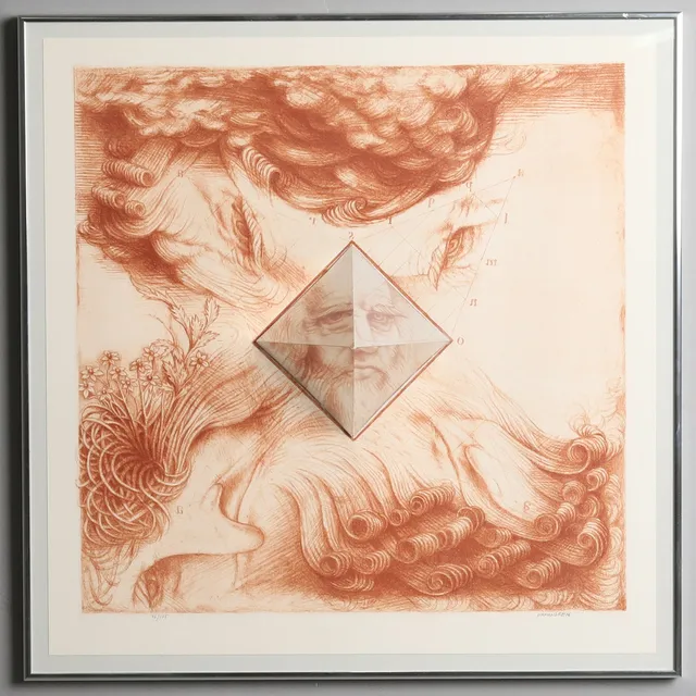 HANS HAMNGREN (1934-2017). "Leonardo, anamorfos med pyramidspegel", signerad och numrerad 76/135.