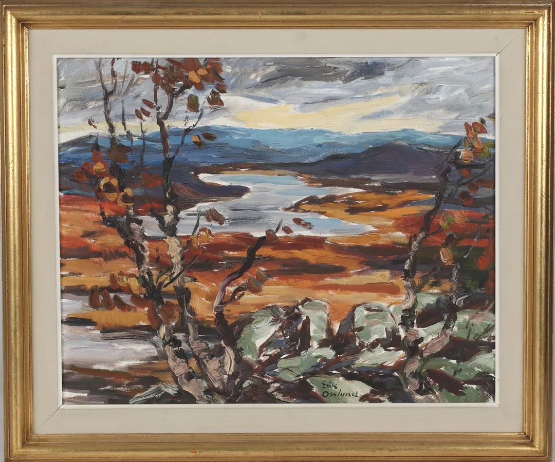 ERIK OSSLUND. "Höstligt fjäll-landskap", olja på duk, signerad. — Paintings — Stadsauktion Sundsvall