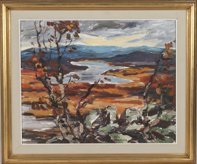 ERIK OSSLUND. "Höstligt fjäll-landskap", olja på duk, signerad.