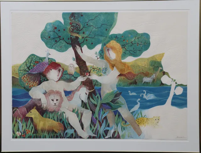 ALVAR SUNOL. "Garden of Eden". Färglitografi, signerad och numrerad 103/200.