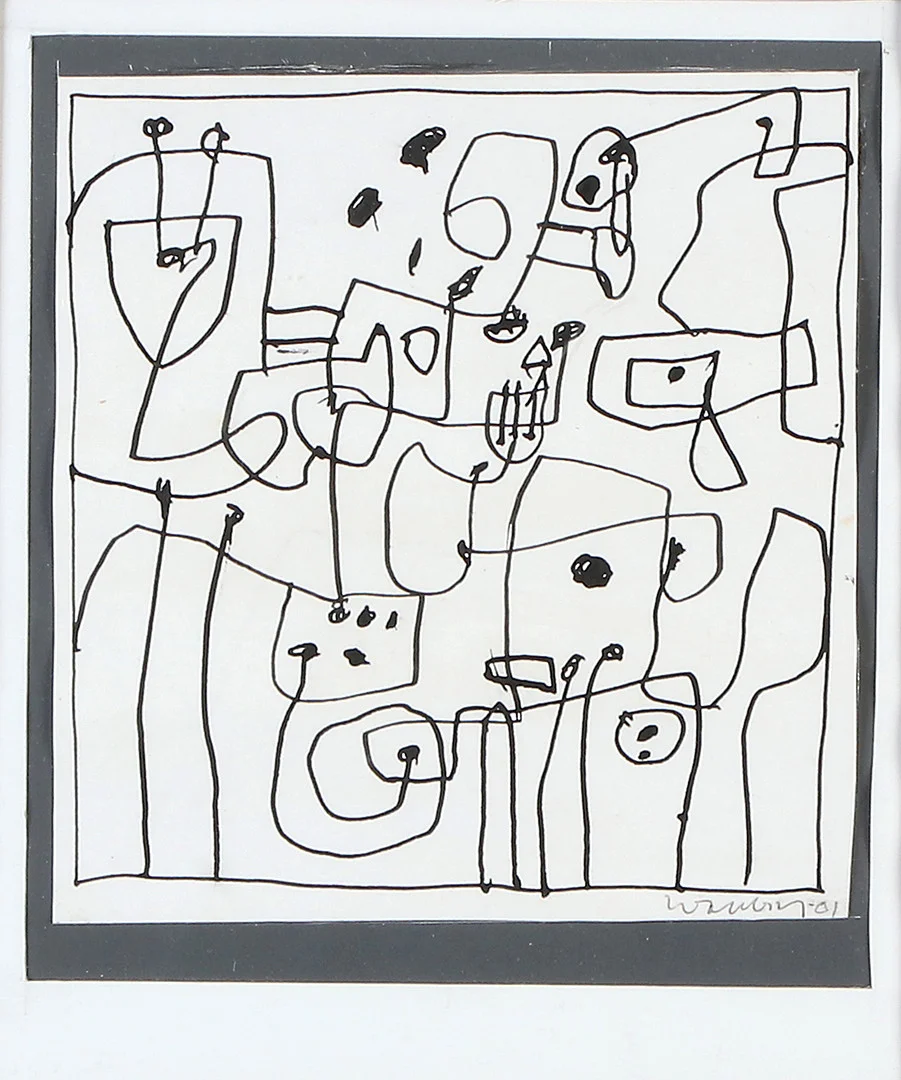 BENGT WALLBERG. TUSCHTECKNING. Komposition. Signerad. — Drawings — Skånes Auktionsverk