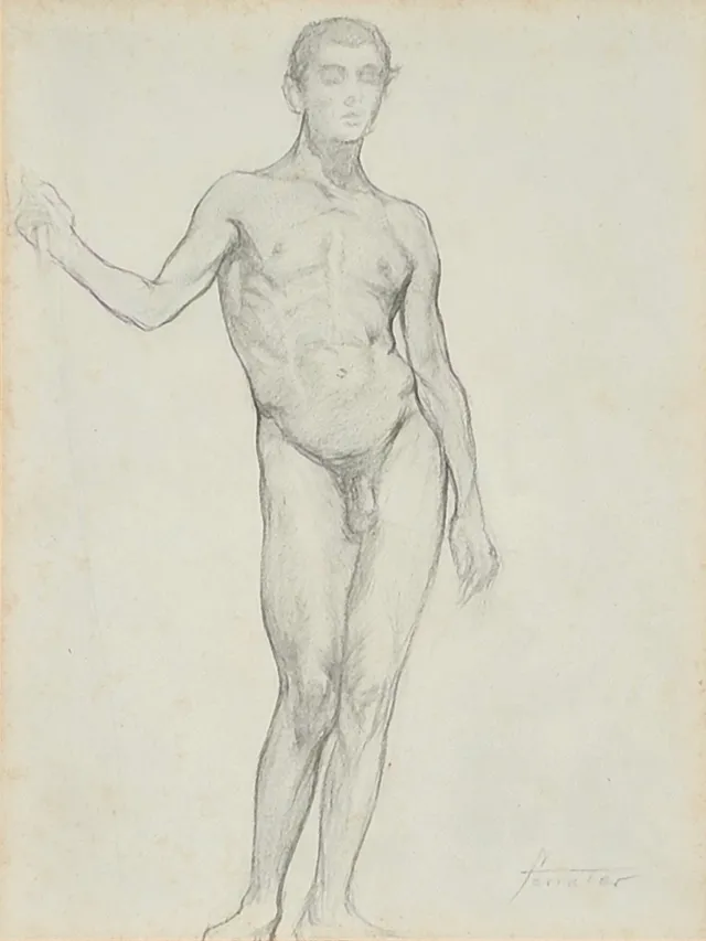 ANTONI DE FERRATER FELIU. ACADEMIA, DIBUJO A LÁPIZ SOBRE PAPEL.