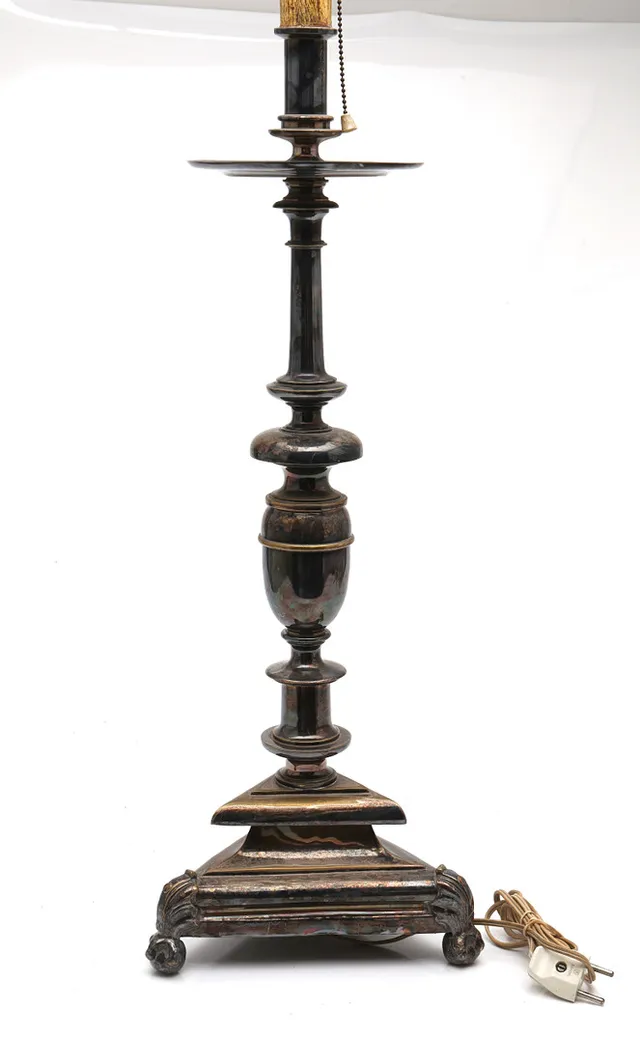 Large silvered brass candlestick, Baroque style, 20th Century.