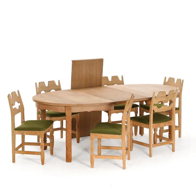 Henry Kjærnulf. Razorblade. Dining chairs, oak and dining table (9)