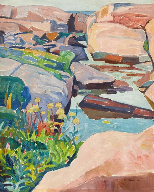 ERIC NORDLÖW (SVERIGE, 1908-1983). Skärgård, signerad och daterad Eric Nordlöw 1943, olja på pannå.