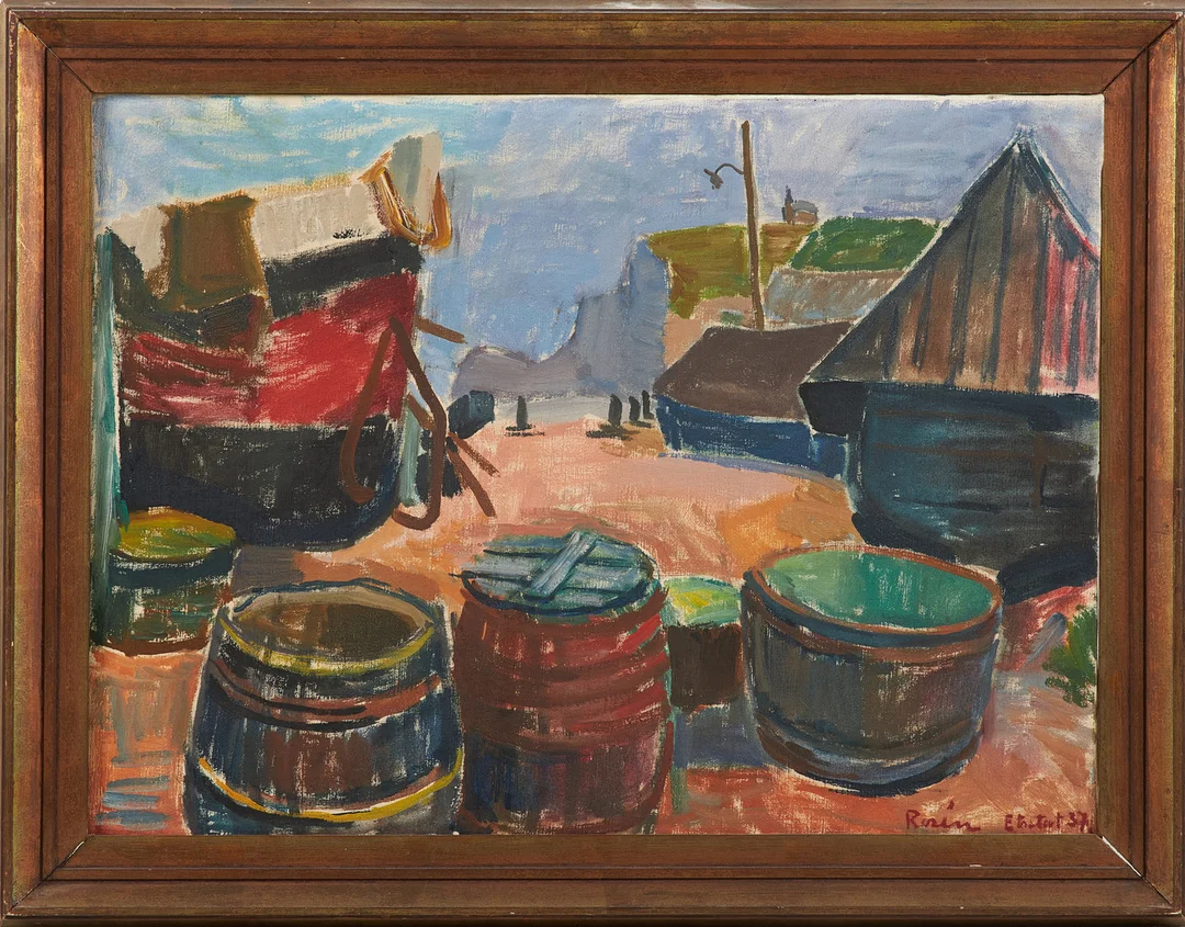 SVEN OLOF ROSÉN. Hamnmotiv, olja på duk, signerad och daterad Rosén -37. — Paintings — Stockholms Auktionsverk Sickla