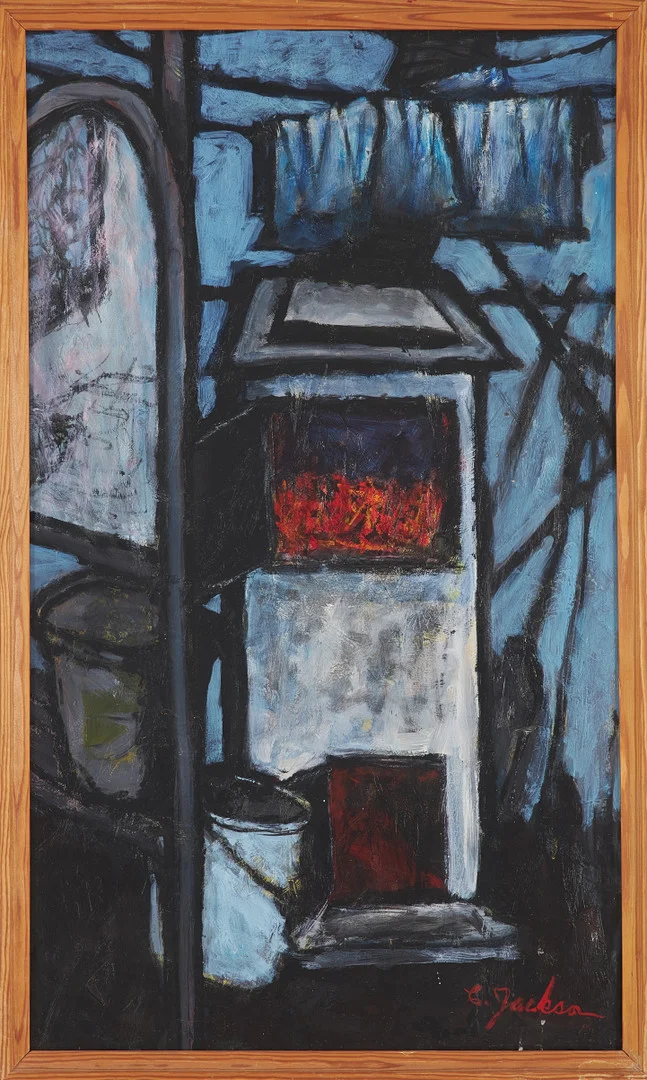 CLIFFORD JACKSON. "Stove at Bjurholmsgatan 1", olja på pannå, signerad. — Paintings — Stockholms Auktionsverk Sickla