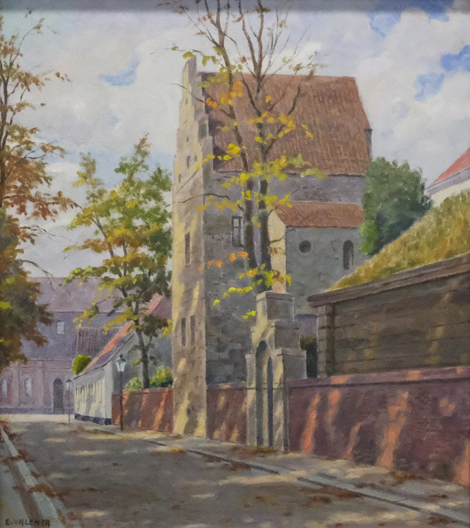 EDUARD VALENTA. DEKANHUSET, LUND, OLJA PÅ PANNÅ. — Paintings — Björnssons Auktionskammare