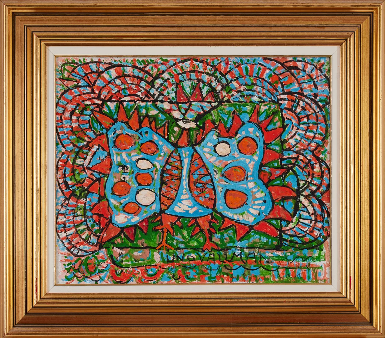 UNO VALLMAN. Komposition med tupp, olja eller akryl på duk, signerad. — Paintings — Stockholms Auktionsverk Magasin 5