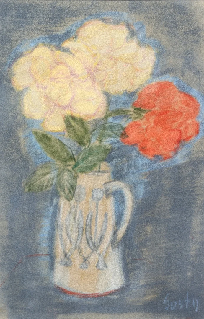GUSTY OLSSON. Pastell på papper, blomsterstilleben, signerad. — Paintings — Gomér & Andersson Jönköping