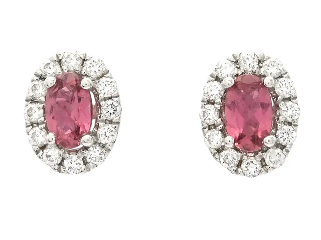 CARMOSÉÖRHÄNGEN, 18K vitguld, ovalslipade rosa turmaliner, briljantslipade diamanter ca 0,24 ctv, ca W/SI, stift, vikt 2,1 g.