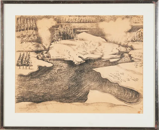 LEANDER ENGSTRÖM. Landskap, litografi, signerad.
