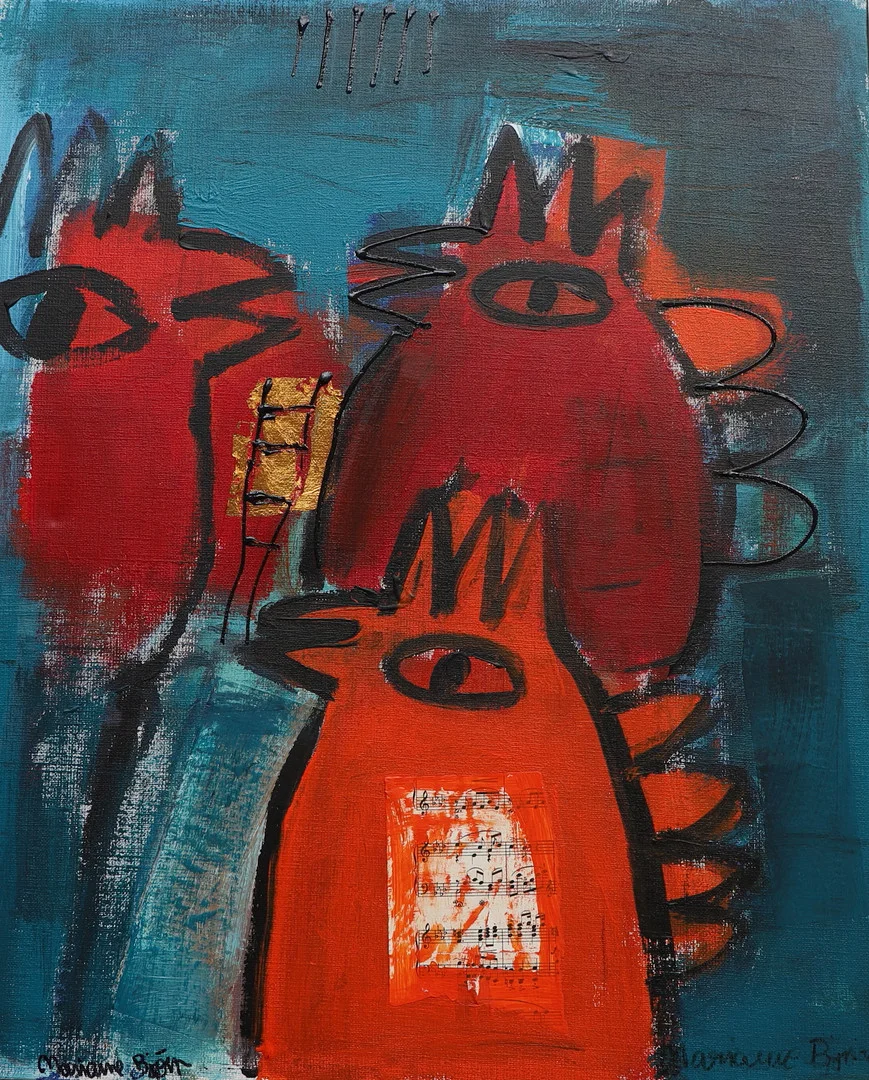 MARIANNE BJÖRN. Blandteknik på duk, komposition med fåglar, signerad. — Paintings — Ekenbergs Auktioner