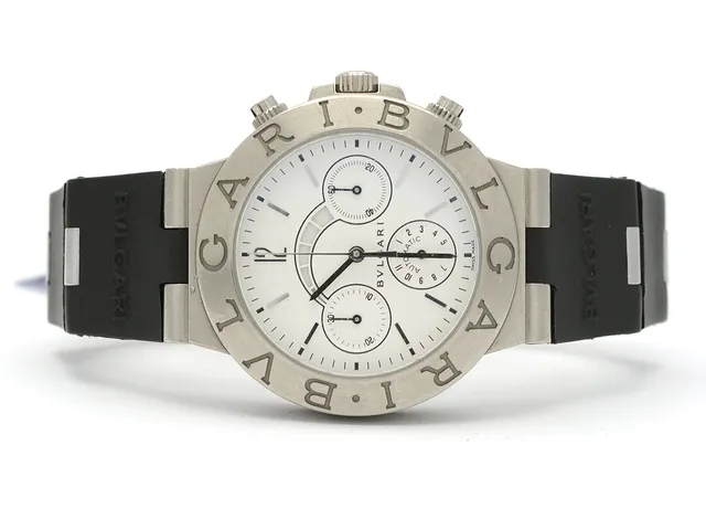 Herrur Bvlgari Diagono Regatta 18K vitguld automat, refnr: CHW40GAM, serienr: L144, kronograf, gummilänk Bvlgari samt läderarmband med viklås i 18K Bvlgari, i box med certifikat och äkthetsintyg från Bergströms Ur 2015, boett med repor och märken