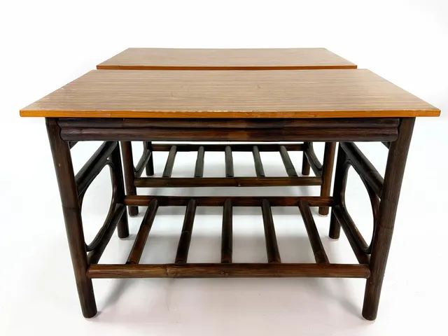 SIDOBORD/SOFFBORD- paret, bambu, laminatskiva, 1960/70tal.