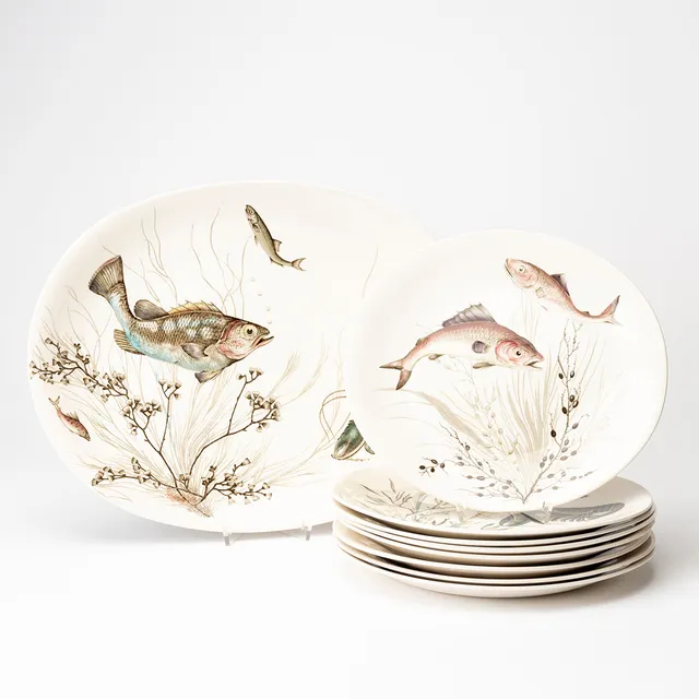 FISKMATSERVISDELAR, 9 st, flintgods, "Fish", Johnson Bros, England.