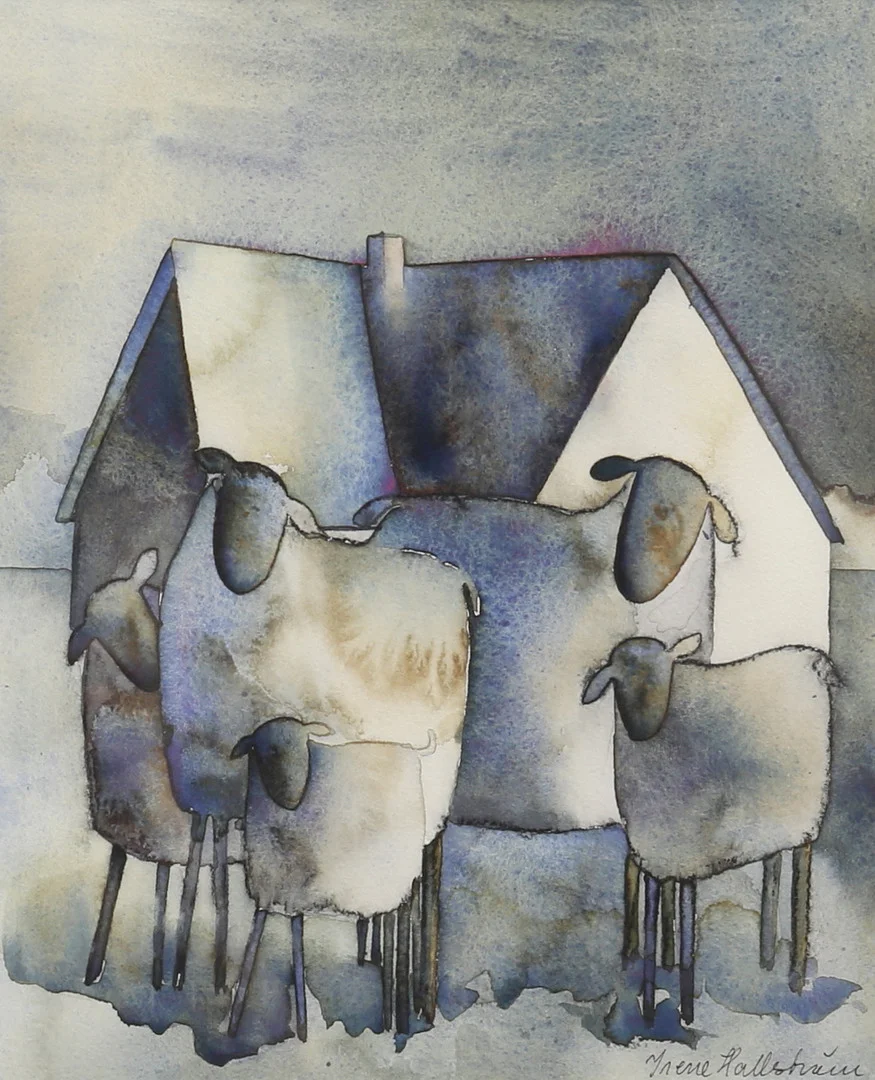 IRENE HALLSTRÖM. "Familjen". Akvarell, signerad. — Paintings — Auktionshuset Thelin & Johansson