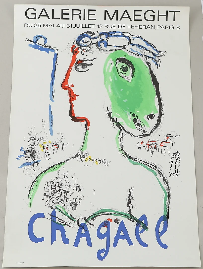 MARC CHAGALL. EFTER. utställningsaffisch, Galerie Maeght. — Engravings & Prints — Auktionshuset Kolonn