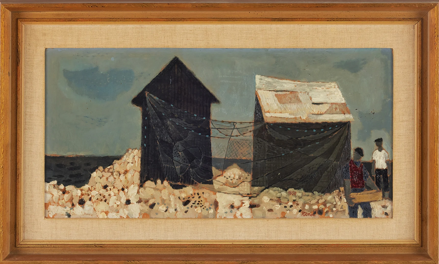 JURGEN VON KONOW. "Torkande nät", olja på pannå, signerad och daterad Konow 1950. — Paintings — Stockholms Auktionsverk Magasin 5
