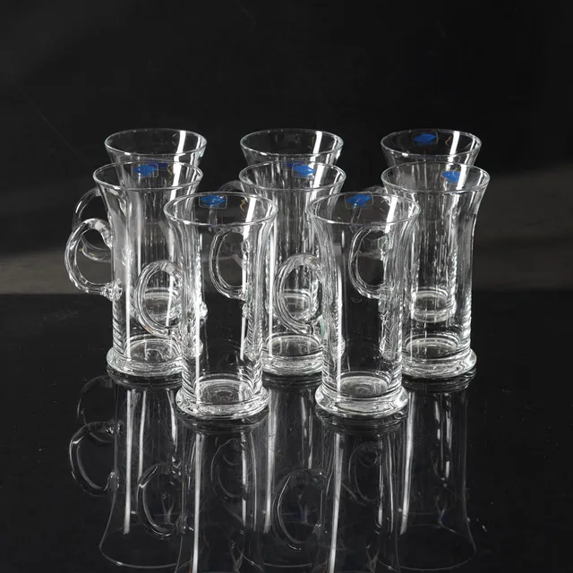 HEIKKI ORVOLA. Irish Coffee-glas med skedar, 16 delar, glas & metall, Nuutajärvi, Finland.