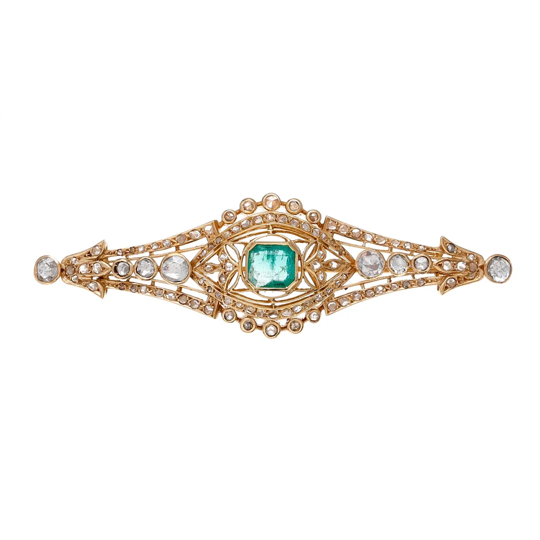 Emerald and diamonds brooch, first third of the 20th Century. — Brooches & Pendants — Balclis