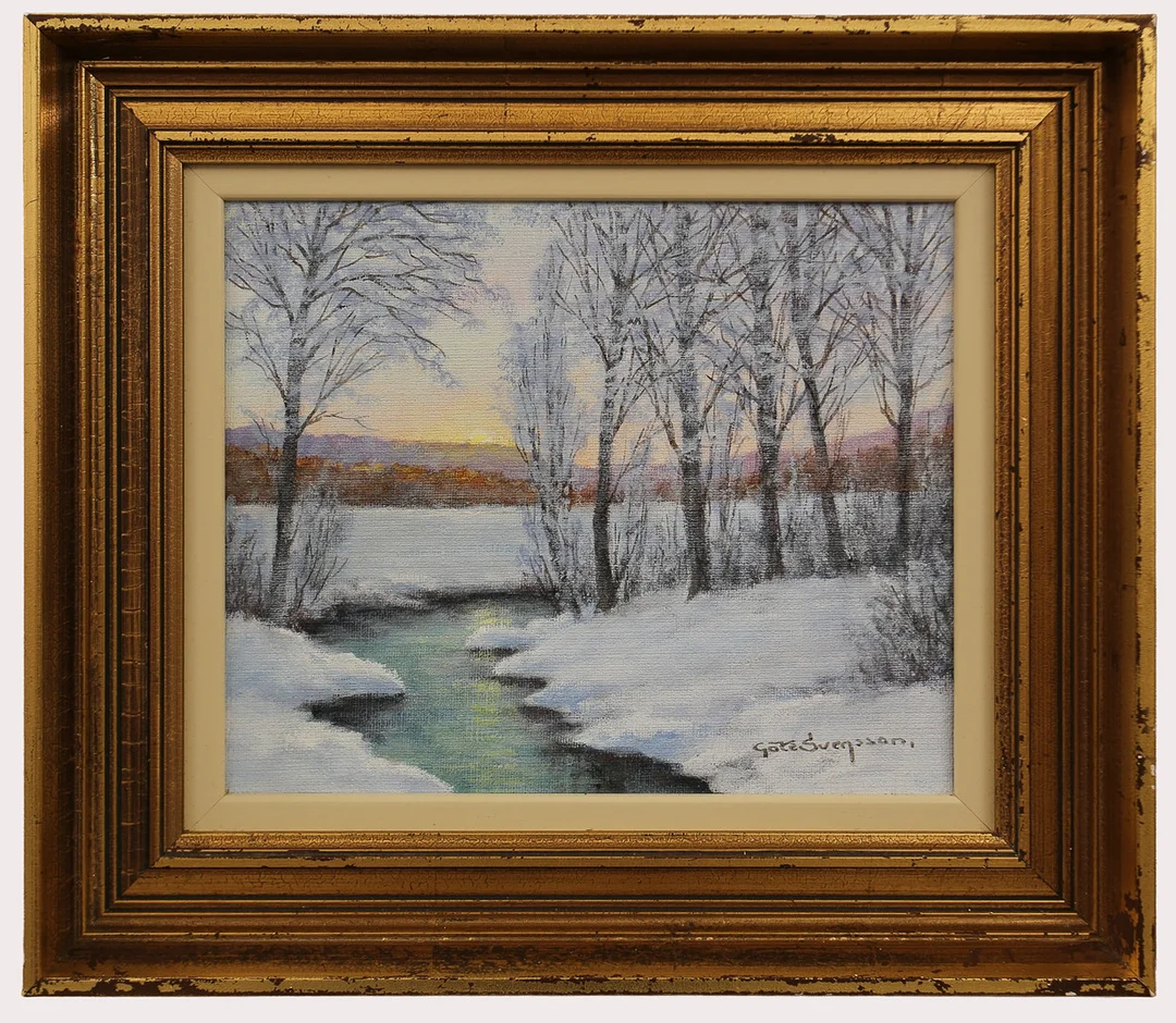 GÖTE SVENSSON. Olja på duk, vinterlandskap med vattendrag, signerad. — Paintings — Limhamns Auktionsbyrå