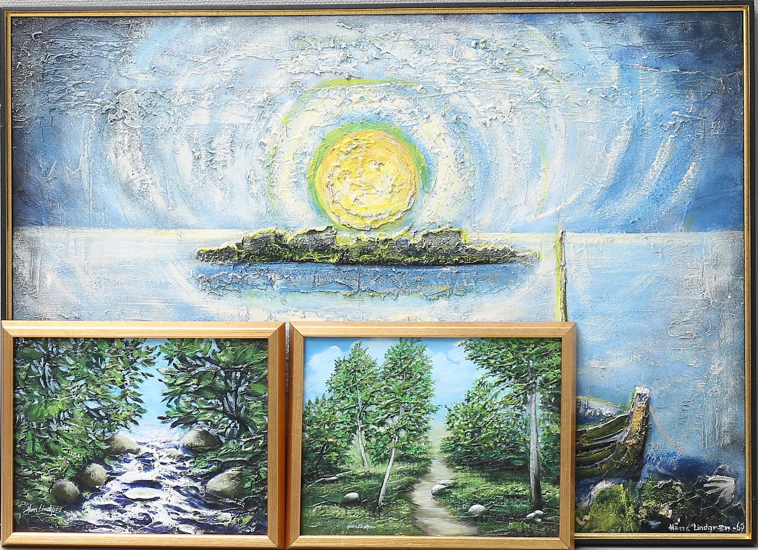 HANS LINDGREN. Landskap. Olja på duk, 3 st, signerade. — Paintings — Växjö Auktionskammare