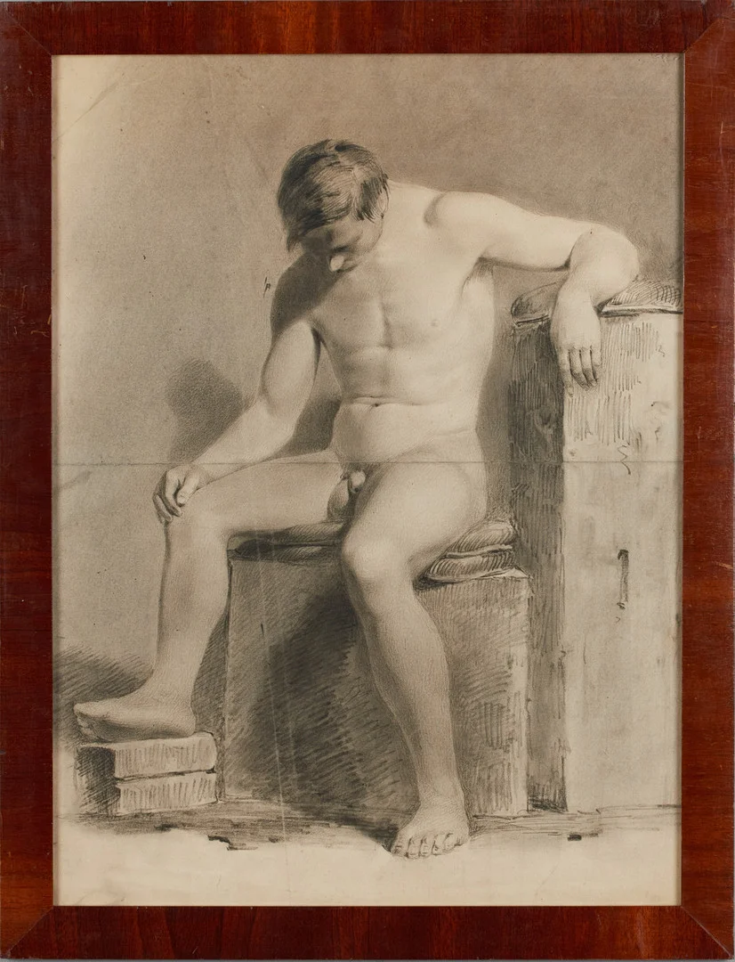 JOSEF WILHELM WALLANDER (1821-1888). TILLSKRIVEN. Modellstudie, (1800-tal) enligt påskrift a tergo utförd Amalfi, Capri, blyerts på papper. — Paintings — Crafoord Auktioner Stockholm