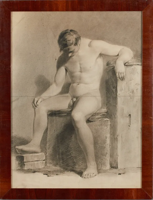 JOSEF WILHELM WALLANDER (1821-1888). TILLSKRIVEN. Modellstudie, (1800-tal) enligt påskrift a tergo utförd Amalfi, Capri, blyerts på papper.