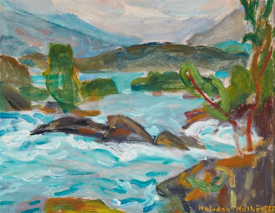 Holbø, Halvdan — Elvelandskap, 1968 — Kunst/Maleri — Blomqvist