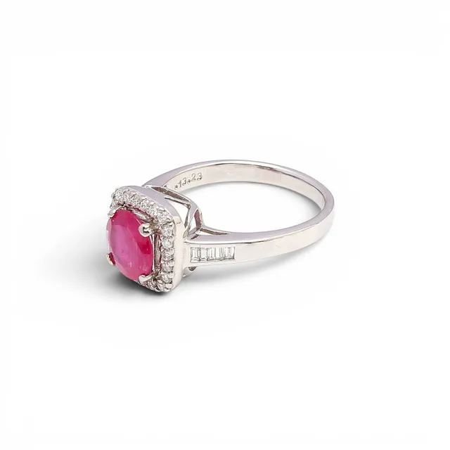 Ruby and diamonds rosette ring.