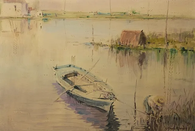 ALBERT ESTRADA VILARRASA. BARCAS, ACUARELA SOBRE PAPEL.