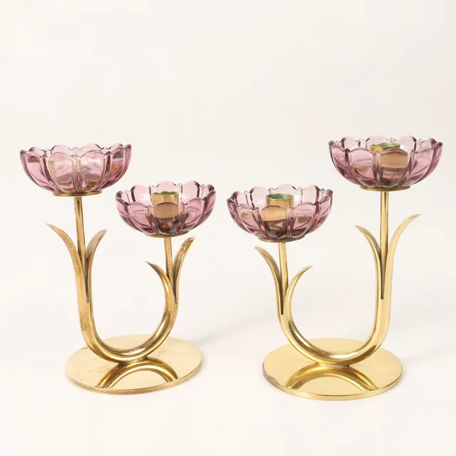 GUNNAR ANDER. Ljusstakar, 1 par, mässing/glas, Ystad-Metall.