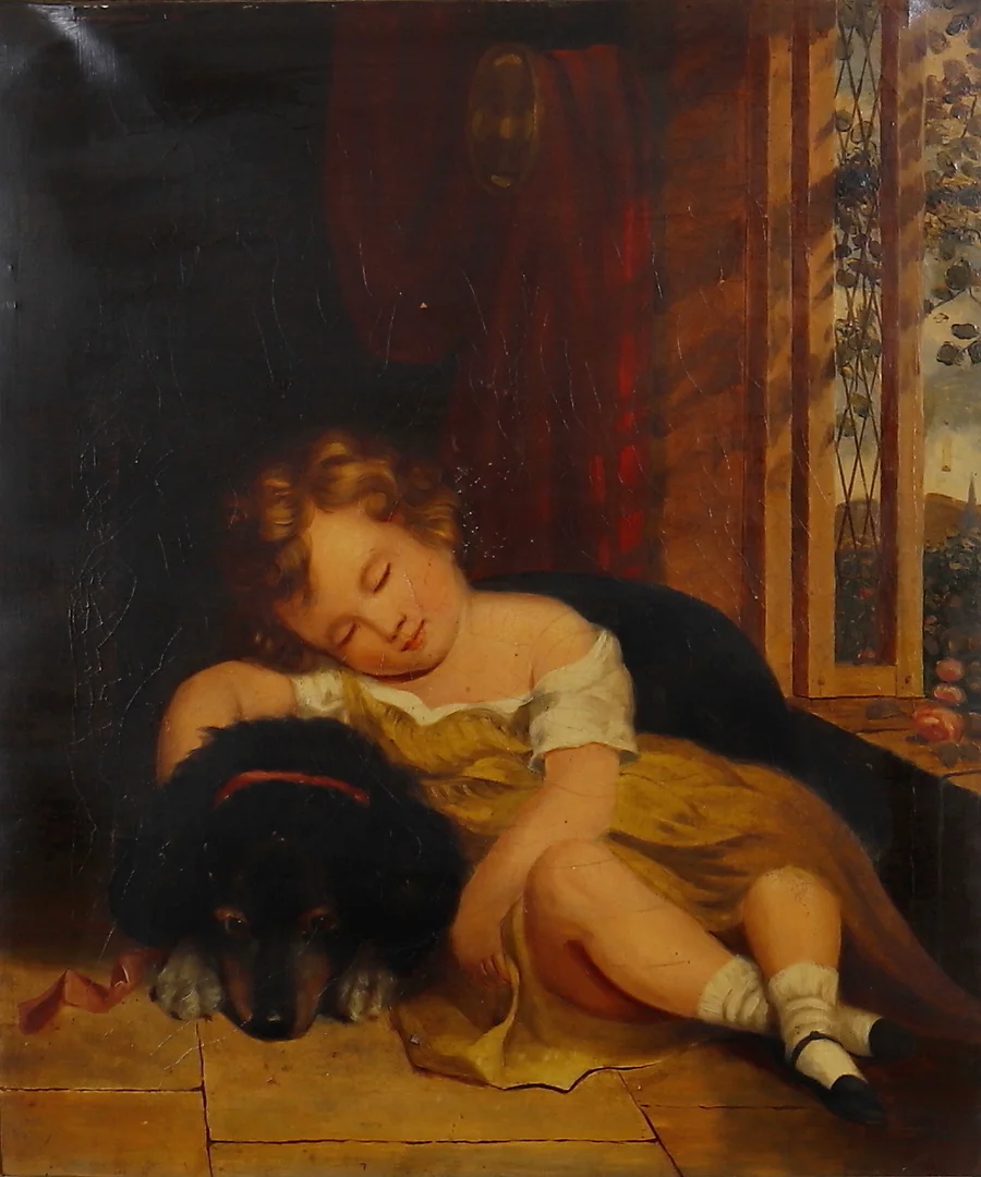 BRITISH SCHOOL (19TH CENTURY). PORTRAIT OF A SMALL CHILD AND DOG. — Paintings — Dreweatts Online