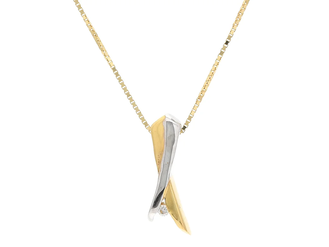 HÄNGE/KEDJA, 18K guld/vitguld, briljant ca 0,015 ct, venezialänk, längd 45 cm, vikt 3,0 g. — Smycken/Hänge med kedja — Kaplans