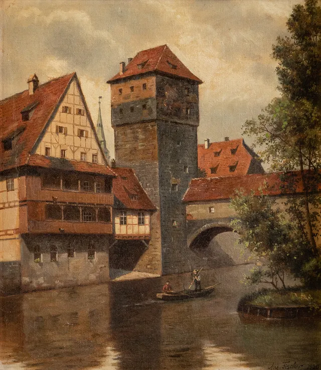 AUGUST FISCHER (1854-1921). Blick auf den Henkersteg in Nürnberg.
