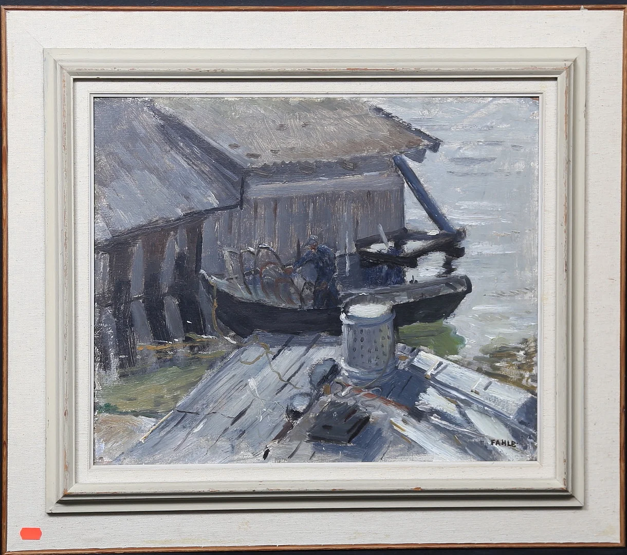 GUSTAF ADOLF FAHLE. Hembåten lastas, Härstena. Olja på pannå, signerad Fahle, otydligt daterad a tergo. — Paintings — Gomér & Andersson Linköping