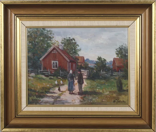 BROR JÖNSSON. Gårdsmotiv, olja på duk, signerad.