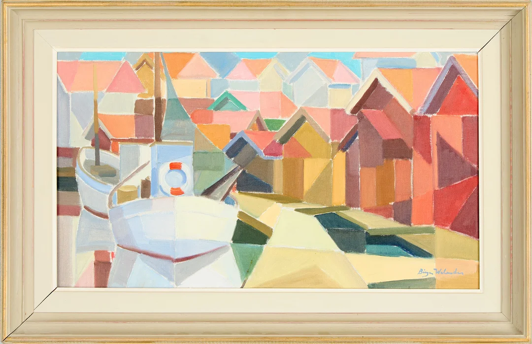 BIRGER WELANDER. Hamnmotiv, olja på duk, signerad. — Paintings — Uppsala Auktionskammare