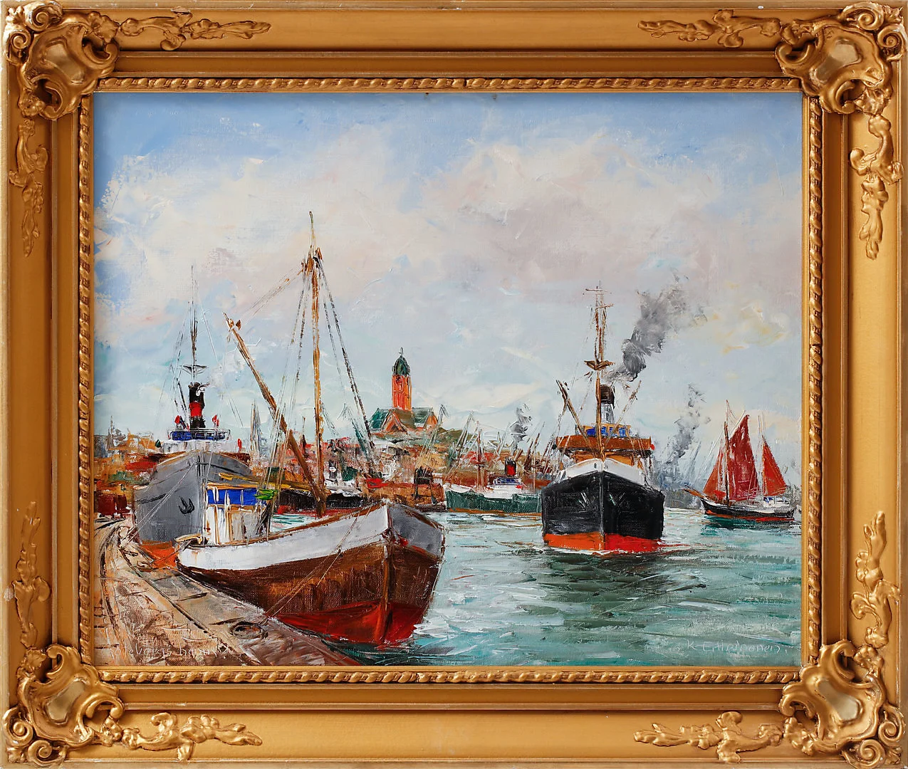 KURT ERIK HEINONEN. "Göteborgs hamn", olja på duk, signerad. — Paintings — Göteborgs Auktionsverk