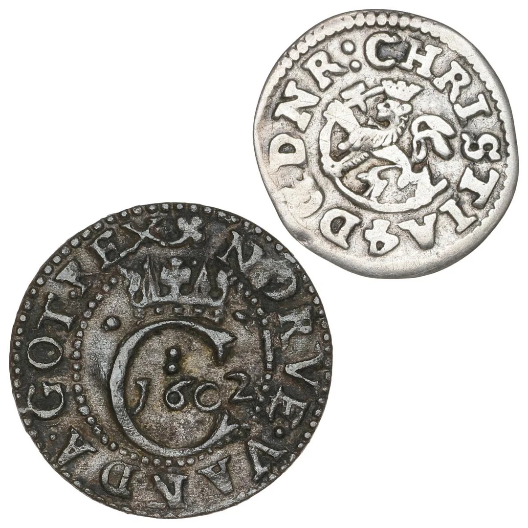 Christian IV, hvid 1602, H 86, as well as Norway, Christian IV, 2 skilling 1642, NMD 129, H 16. (2) — Coins, Medals & Banknotes/Denmark/Christian IV, 1588–1648 — Bruun Rasmussen