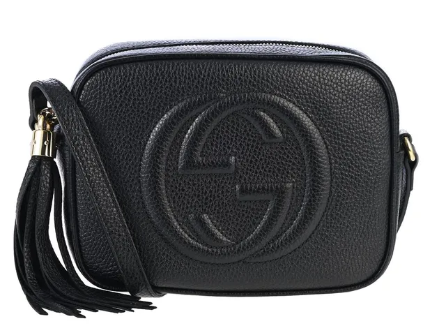 GUCCI, VÄSKA, Soho Bag, svart präglat skinn, guldfärgade beslag, 20,5x15,5x7 cm, tag, care booklet, dustbag, originalkartong. Excellent Condition.