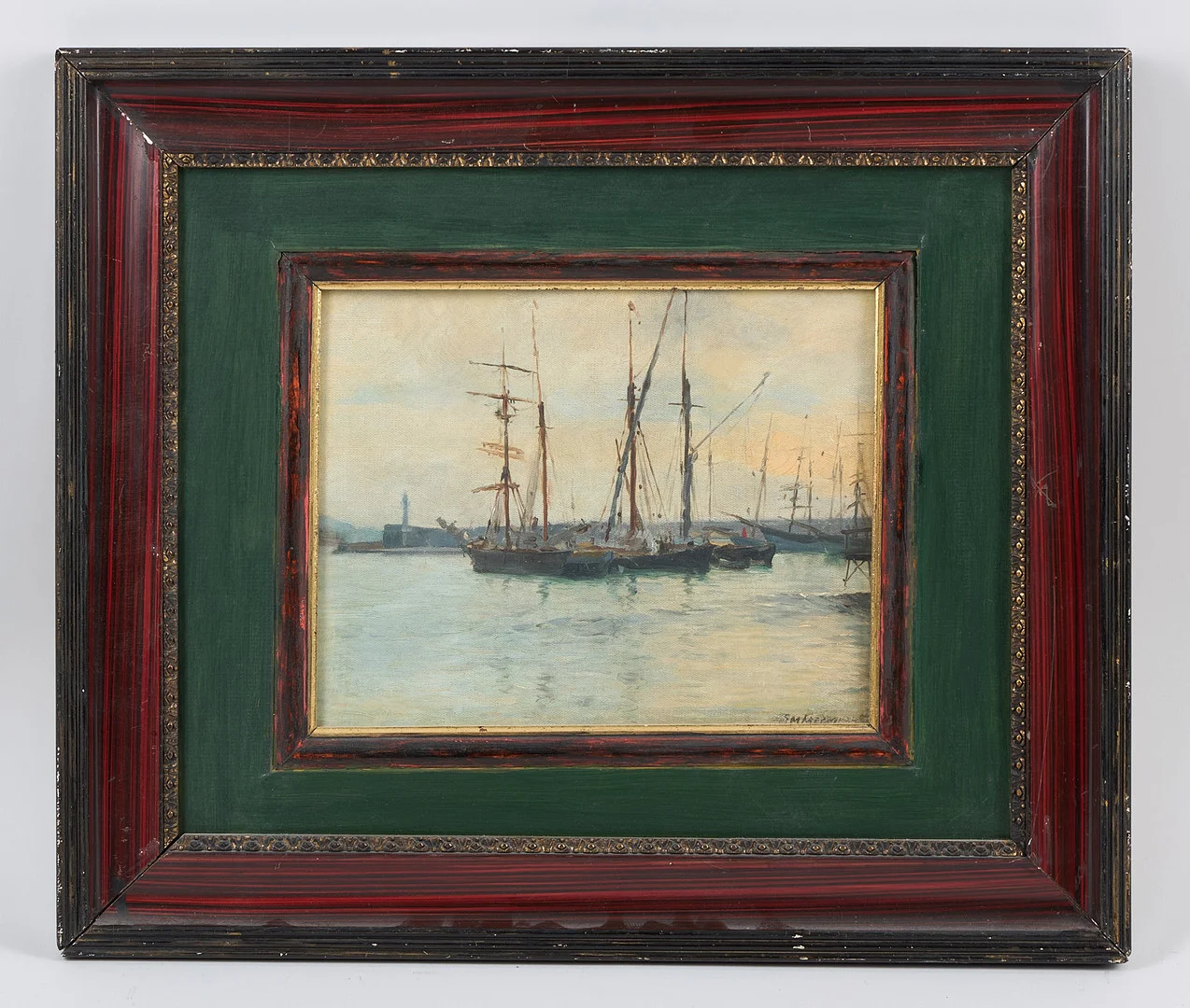 LOUIS ÉTIENNE TIMMERMANS (1846-1910). Hamnvy, signerad, olja på duk, uppfodrad på pannå. — Paintings — Stockholms Auktionsverk Helsinki
