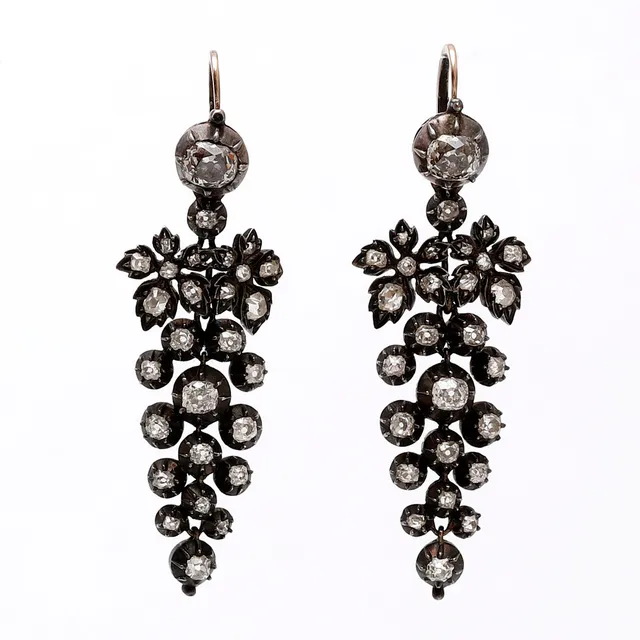 French diamonds long earrings, first half of the 19th Century.