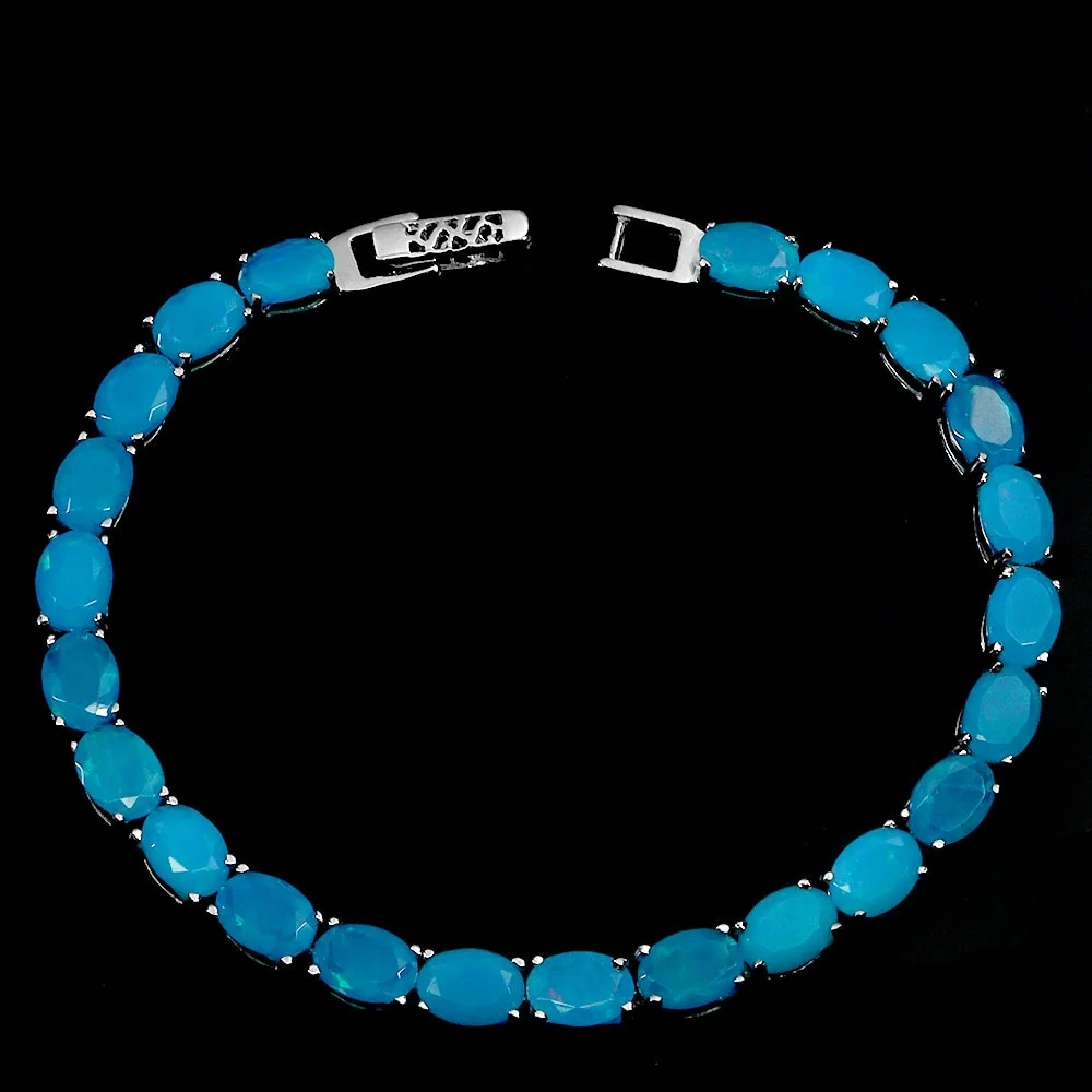 Bracelet in rhodium-plated Sterling silver with numerous blue opals — Jewellery/Bracelets — Lauritz